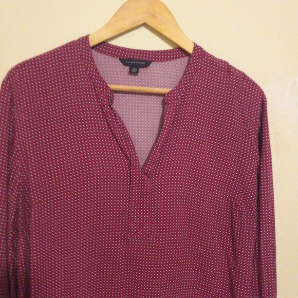 Tommy Hilfiger X-Large Geometric Dots Blouse-Split Neck-Button Cuffs-Long Sleeve - Picture 2 of 9